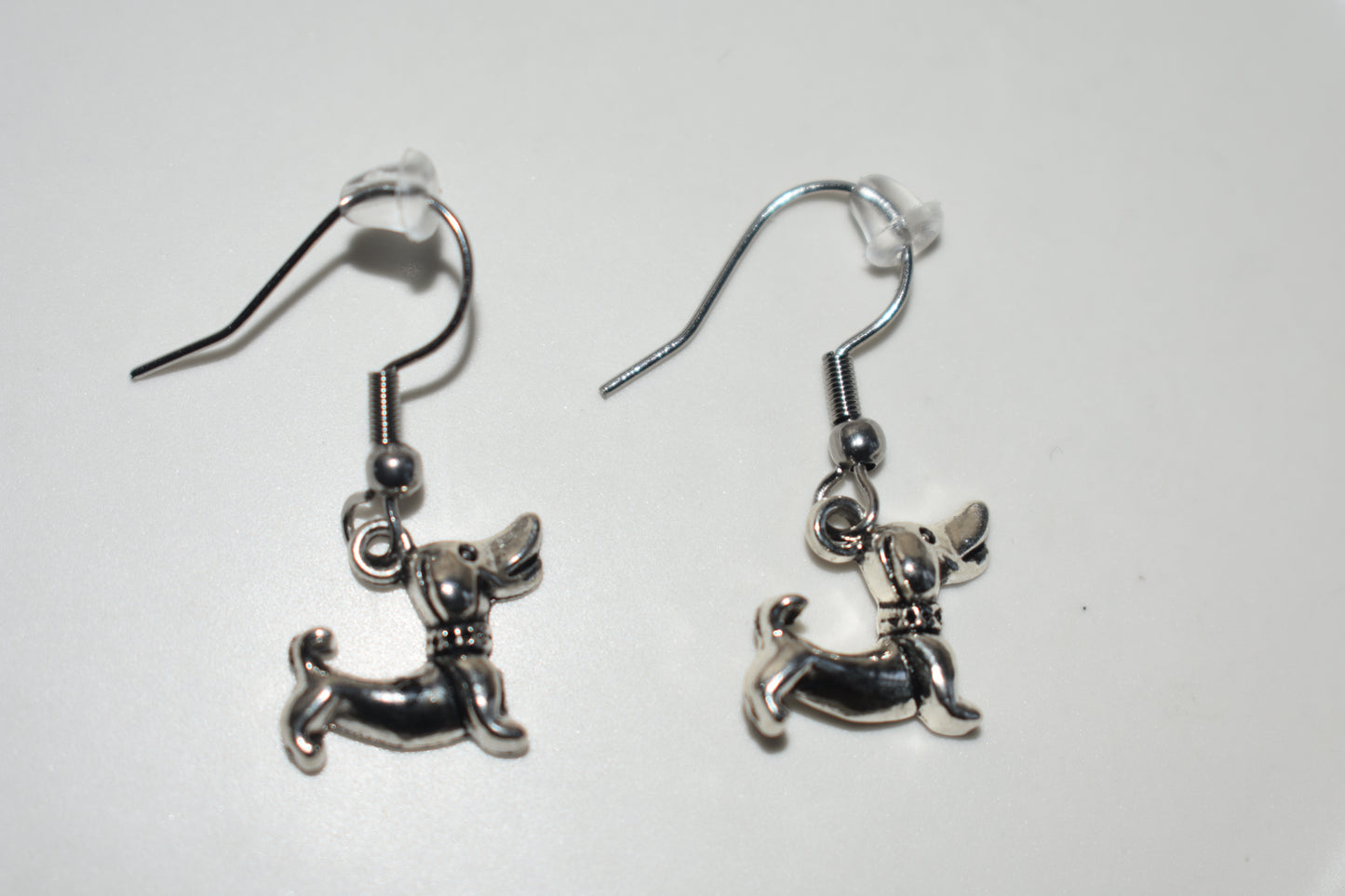 Silver tone Dachshund Hook Earrings