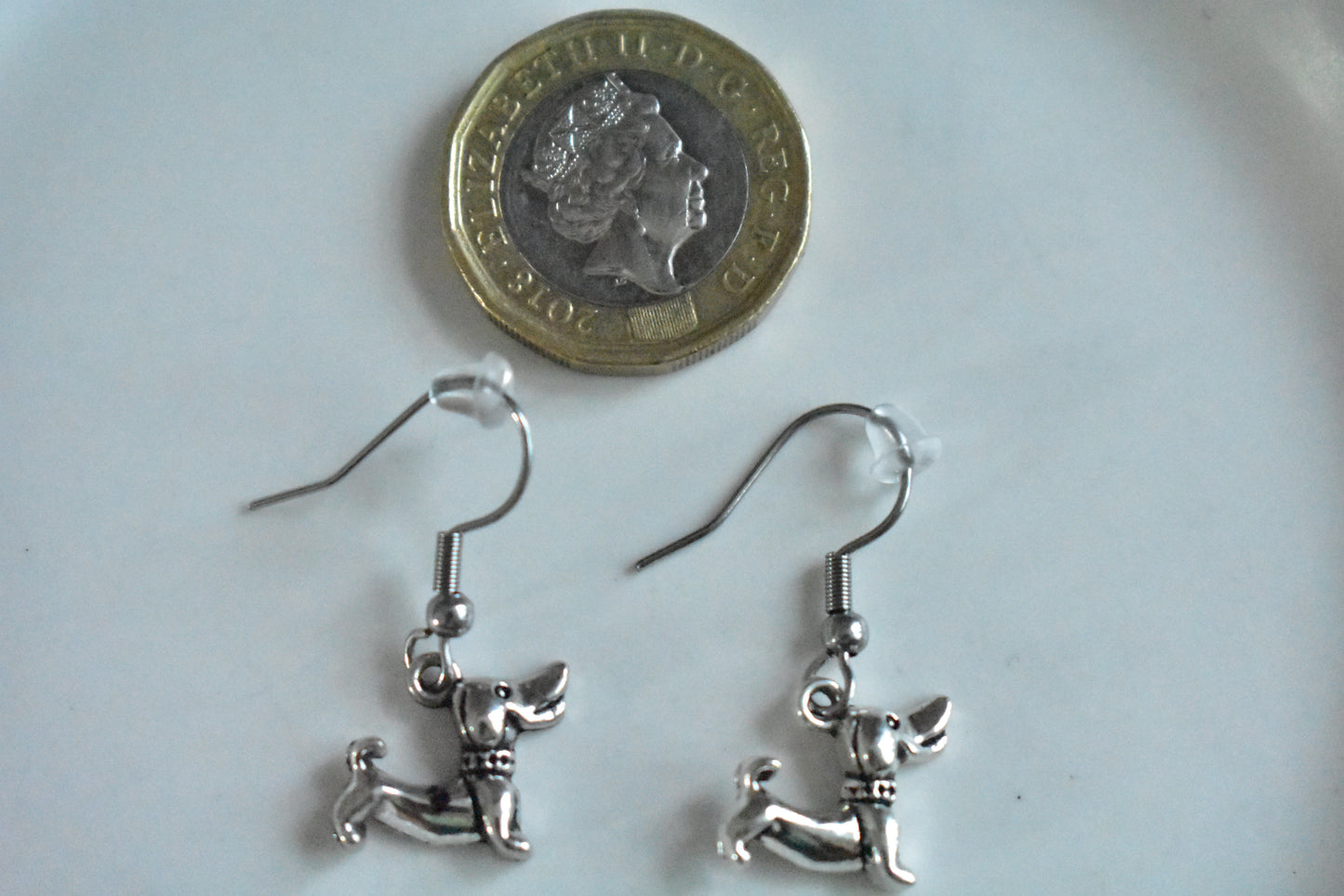 Silver tone Dachshund Hook Earrings