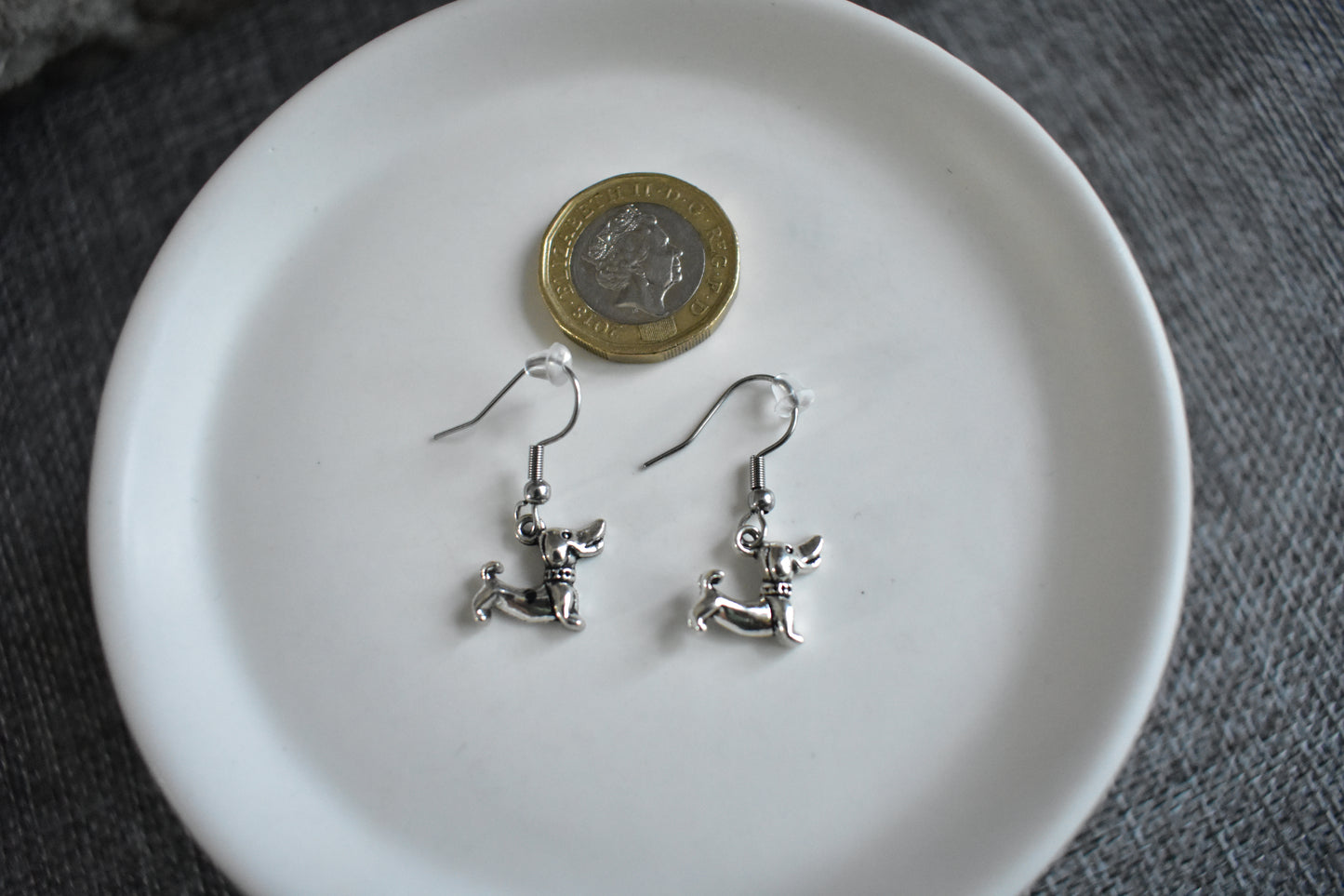 Silver tone Dachshund Hook Earrings