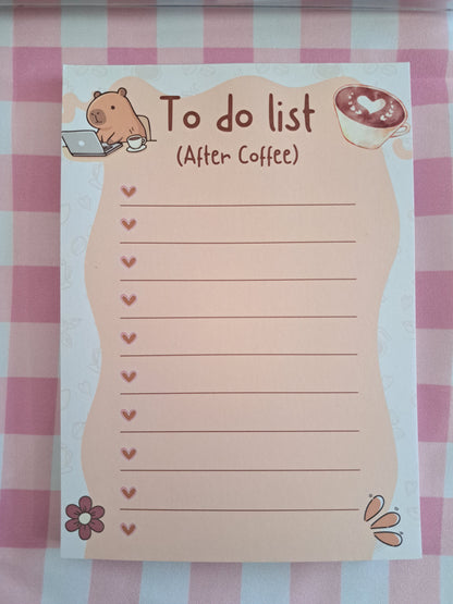A6 To-do List After Coffee Notepad Cute Capybara