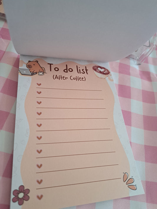 A6 To-do List After Coffee Notepad Cute Capybara