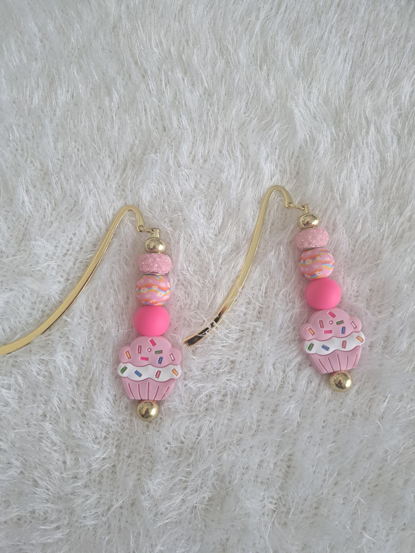 Metallic Beaded Bookmark Pink Cupcake