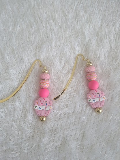 Metallic Beaded Bookmark Pink Cupcake