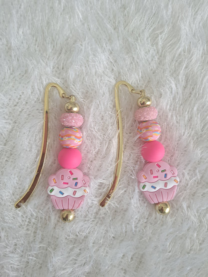 Metallic Beaded Bookmark Pink Cupcake