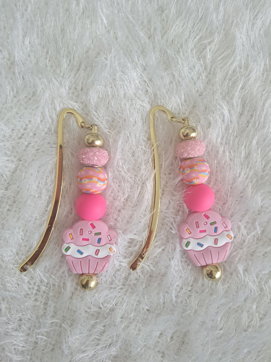 Metallic Beaded Bookmark Pink Cupcake