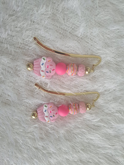 Metallic Beaded Bookmark Pink Cupcake