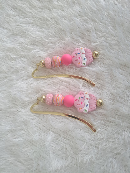 Metallic Beaded Bookmark Pink Cupcake
