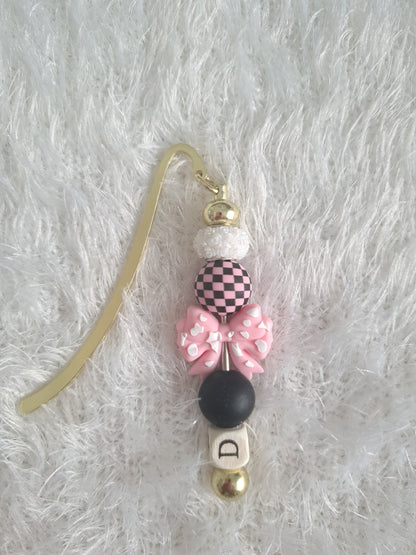 Pink & Black Kawaii Metallic Bookmark – Personalised Initial Option