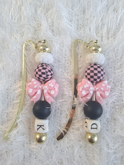 Pink & Black Kawaii Metallic Bookmark – Personalised Initial Option