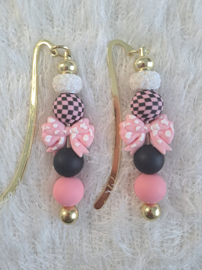 Pink & Black Kawaii Metallic Bookmark – Personalised Initial Option