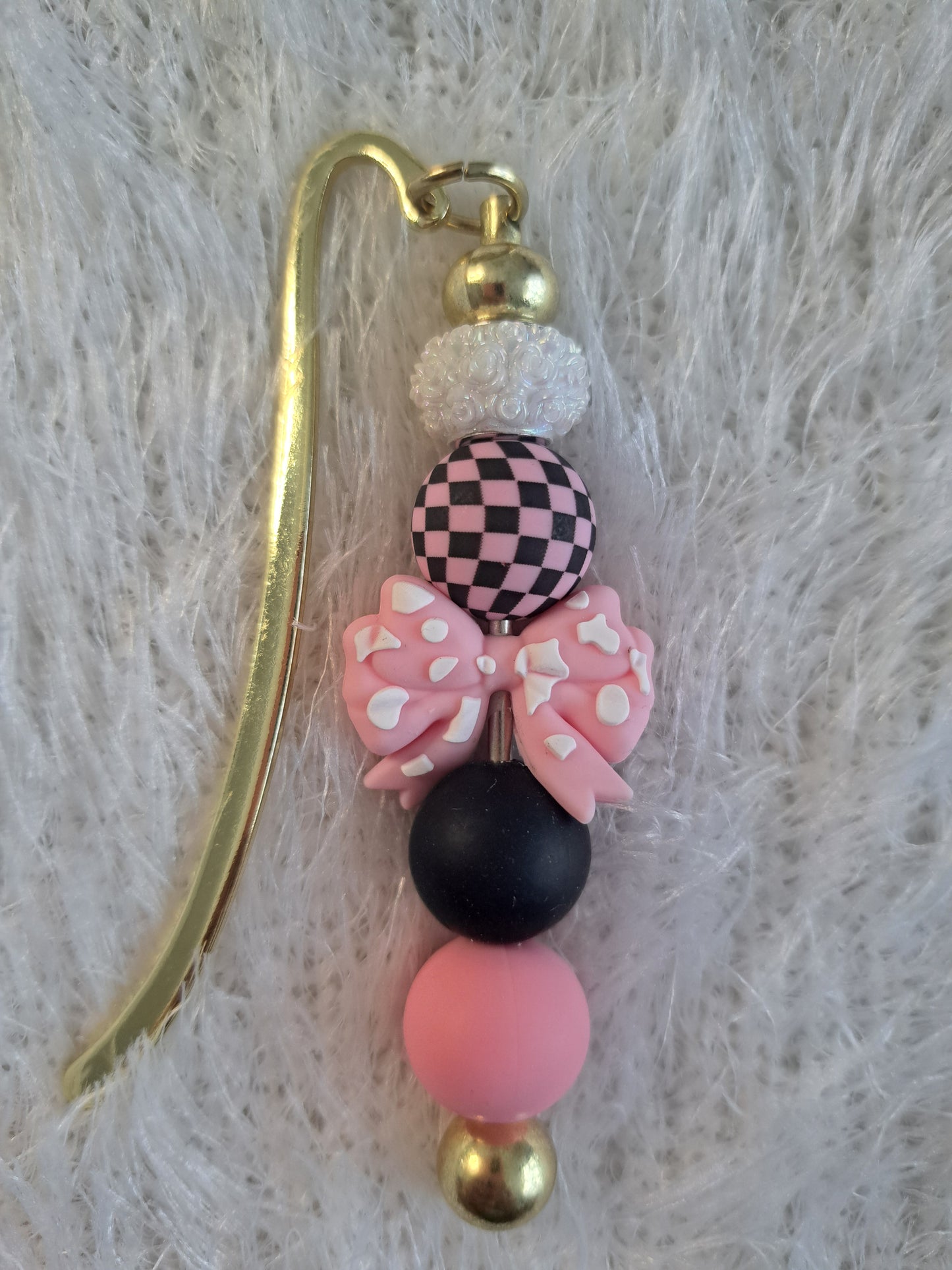 Pink & Black Kawaii Metallic Bookmark – Personalised Initial Option