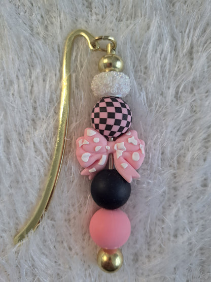 Pink & Black Kawaii Metallic Bookmark – Personalised Initial Option