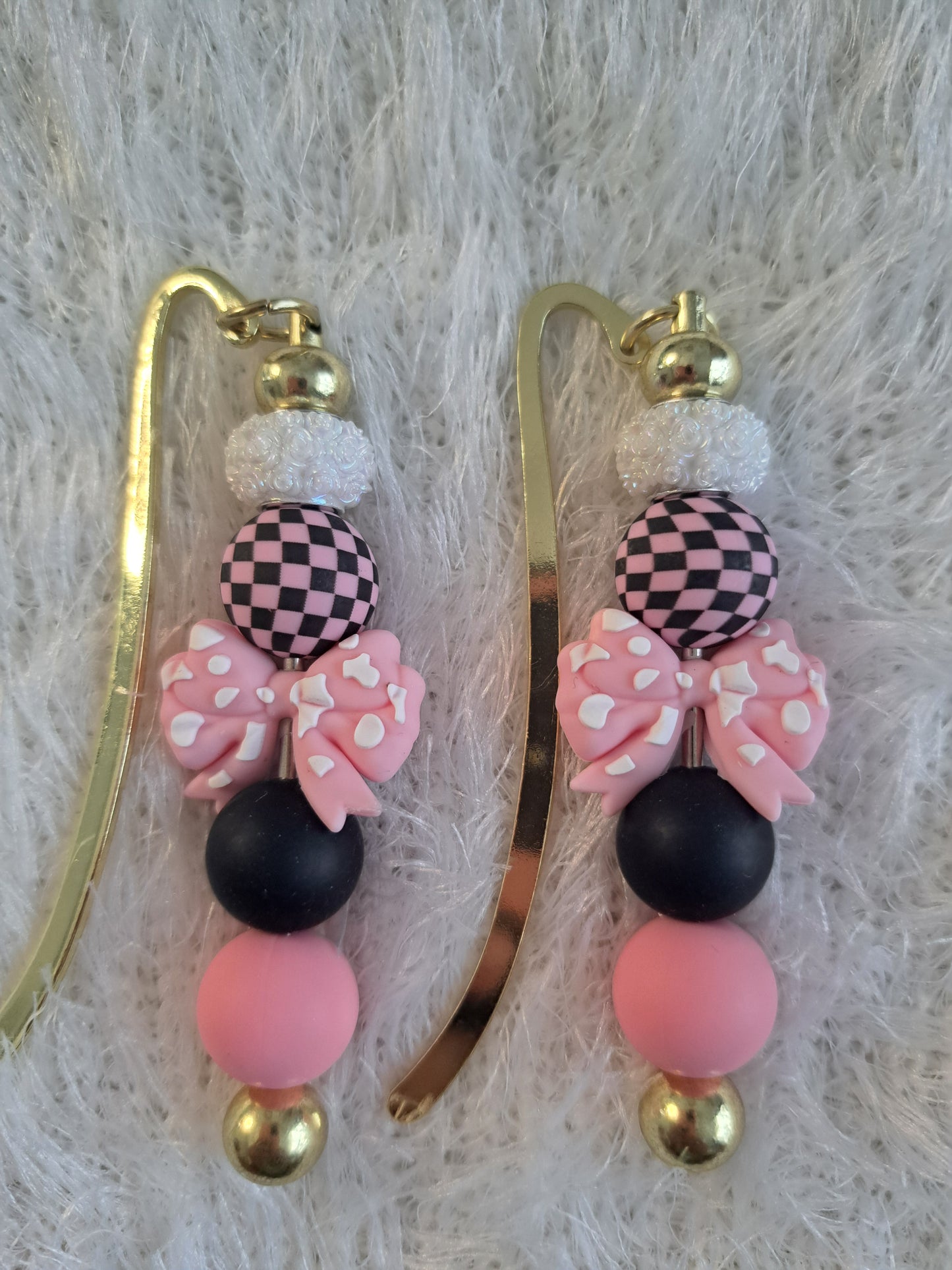 Pink & Black Kawaii Metallic Bookmark – Personalised Initial Option