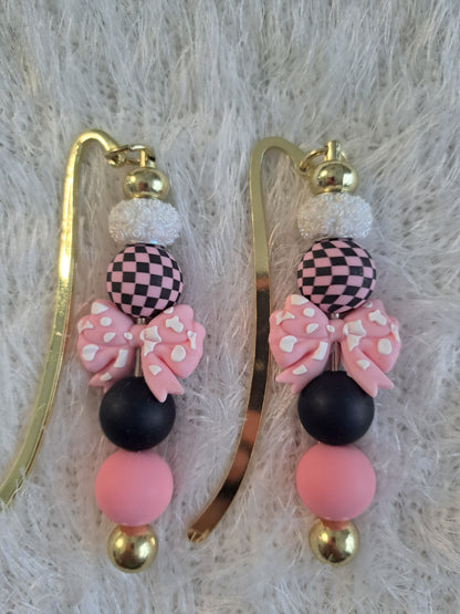 Pink & Black Kawaii Metallic Bookmark – Personalised Initial Option