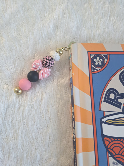 Pink & Black Kawaii Metallic Bookmark – Personalised Initial Option