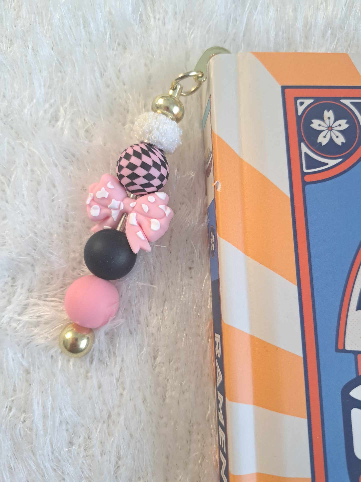 Pink & Black Kawaii Metallic Bookmark – Personalised Initial Option