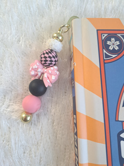 Pink & Black Kawaii Metallic Bookmark – Personalised Initial Option