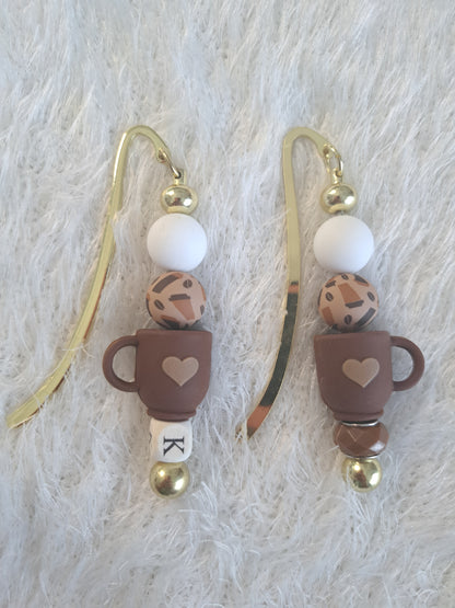 Coffee Elements Kawaii Metallic Bookmark – Personalised Initial Option
