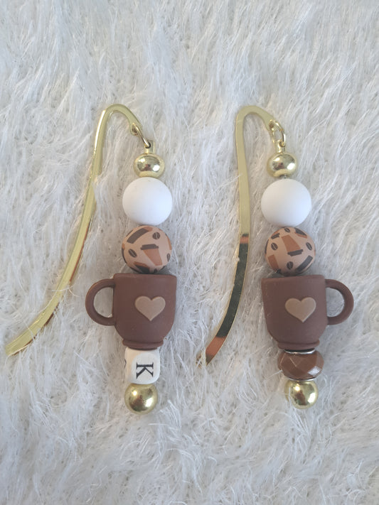 Coffee Elements Kawaii Metallic Bookmark – Personalised Initial Option