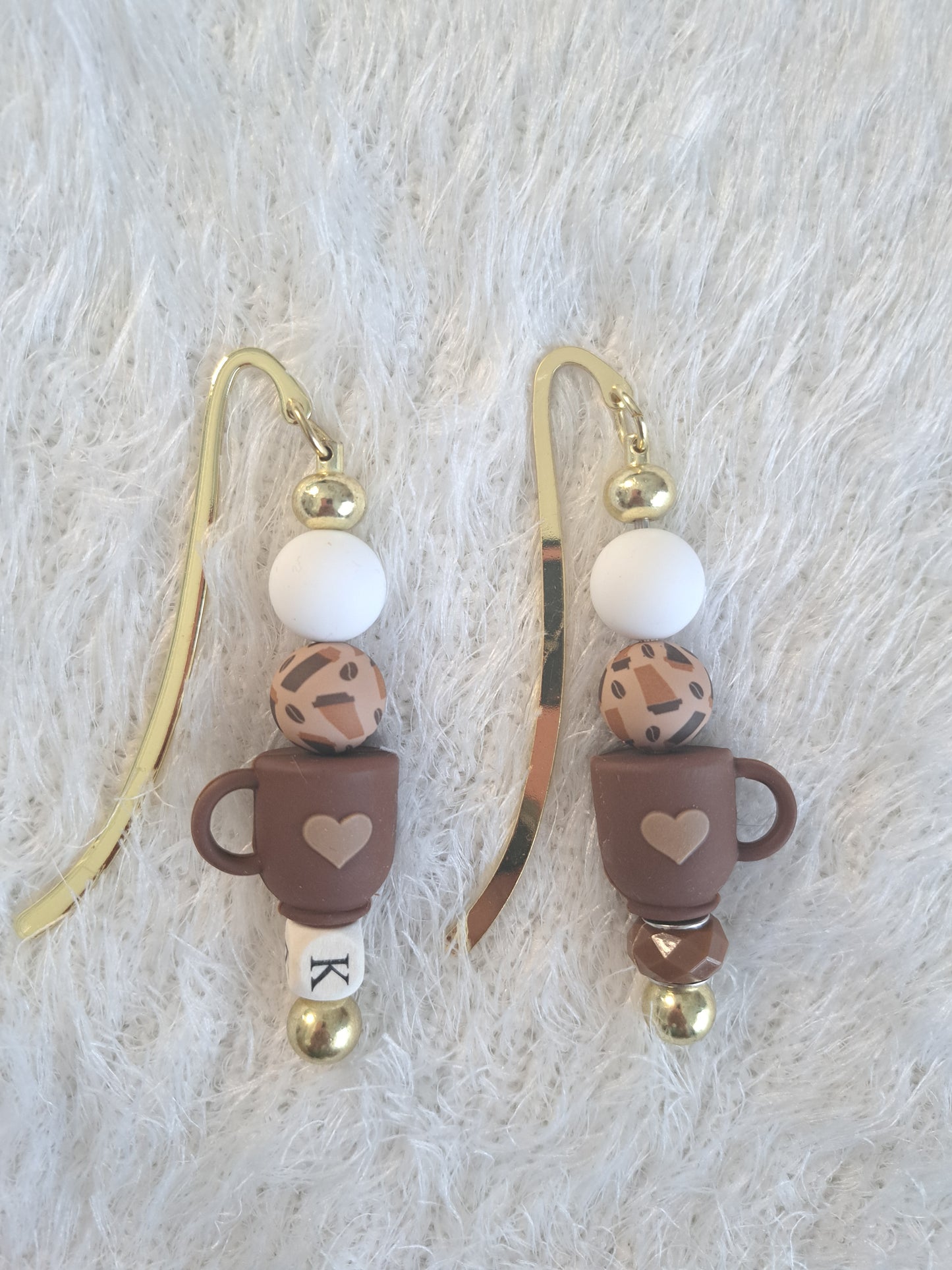 Coffee Elements Kawaii Metallic Bookmark – Personalised Initial Option