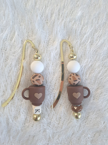 Coffee Elements Kawaii Metallic Bookmark – Personalised Initial Option
