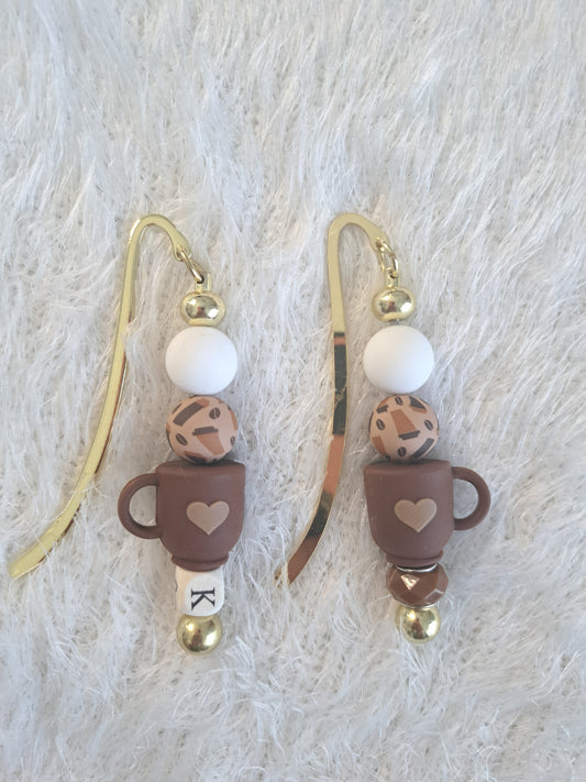 Coffee Elements Kawaii Metallic Bookmark – Personalised Initial Option