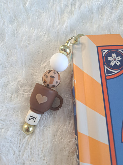 Coffee Elements Kawaii Metallic Bookmark – Personalised Initial Option