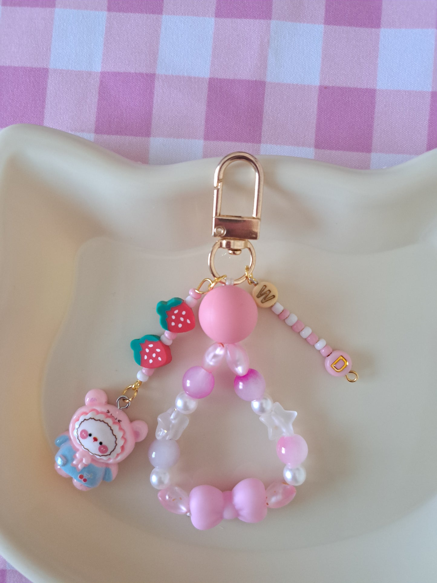 Personalised Kawaii Bag/Phone Charm Green & Pink Theme in 3 variants