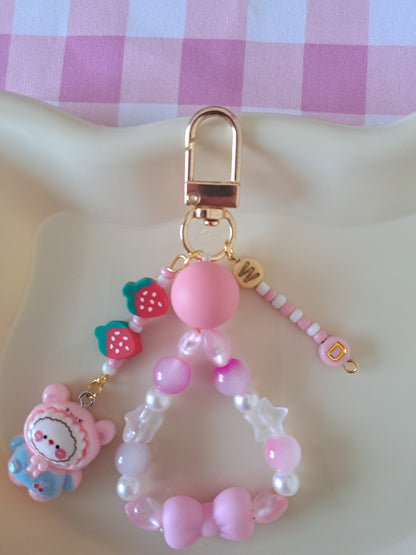 Personalised Kawaii Bag/Phone Charm Green & Pink Theme in 3 variants