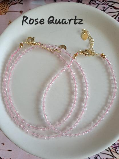 Faceted Bead Necklace & Bracelet Set | Adjustable Copper Closure | Elegant 2–3 mm Beads