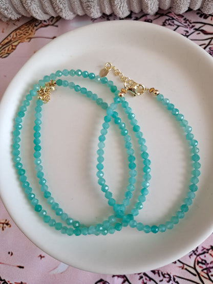 Faceted Bead Necklace & Bracelet Set | Adjustable Copper Closure | Elegant 2–3 mm Beads