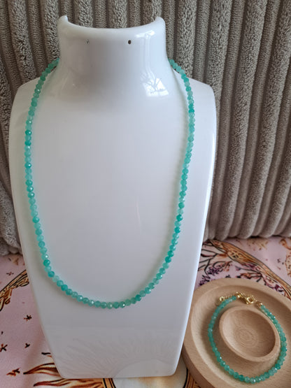 Faceted Bead Necklace & Bracelet Set | Adjustable Copper Closure | Elegant 2–3 mm Beads