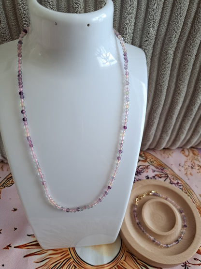Faceted Bead Necklace & Bracelet Set | Adjustable Copper Closure | Elegant 2–3 mm Beads