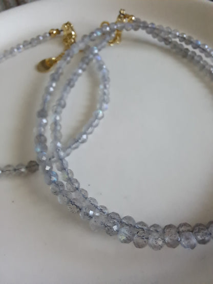 Faceted Bead Necklace & Bracelet Set | Adjustable Copper Closure | Elegant 2–3 mm Beads