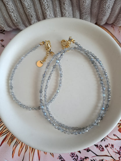 Faceted Bead Necklace & Bracelet Set | Adjustable Copper Closure | Elegant 2–3 mm Beads