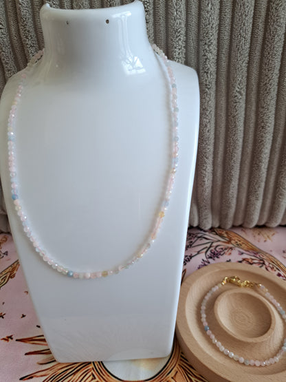 Faceted Bead Necklace & Bracelet Set | Adjustable Copper Closure | Elegant 2–3 mm Beads