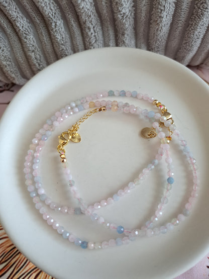 Faceted Bead Necklace & Bracelet Set | Adjustable Copper Closure | Elegant 2–3 mm Beads