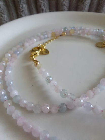 Faceted Bead Necklace & Bracelet Set | Adjustable Copper Closure | Elegant 2–3 mm Beads