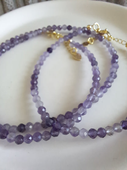 Faceted Bead Necklace & Bracelet Set | Adjustable Copper Closure | Elegant 2–3 mm Beads