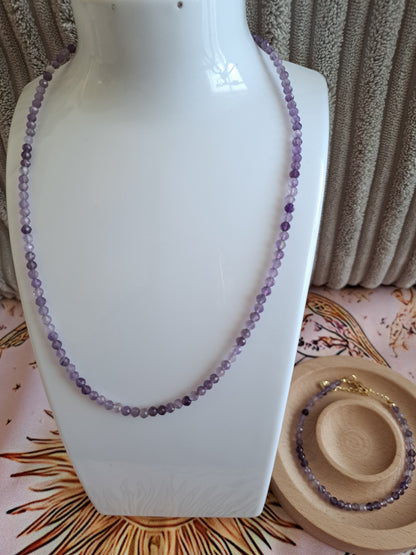 Faceted Bead Necklace & Bracelet Set | Adjustable Copper Closure | Elegant 2–3 mm Beads