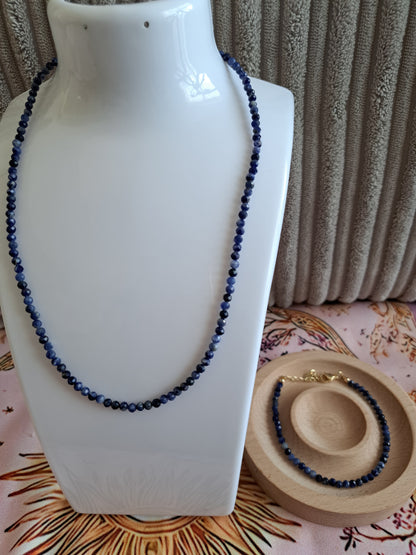 Faceted Bead Necklace & Bracelet Set | Adjustable Copper Closure | Elegant 2–3 mm Beads