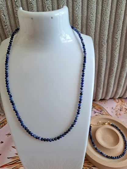 Faceted Bead Necklace & Bracelet Set | Adjustable Copper Closure | Elegant 2–3 mm Beads