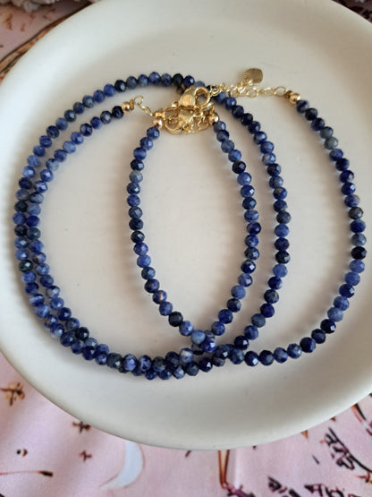 Faceted Bead Necklace & Bracelet Set | Adjustable Copper Closure | Elegant 2–3 mm Beads