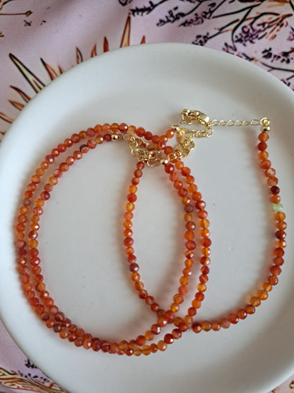 Faceted Bead Necklace & Bracelet Set | Adjustable Copper Closure | Elegant 2–3 mm Beads
