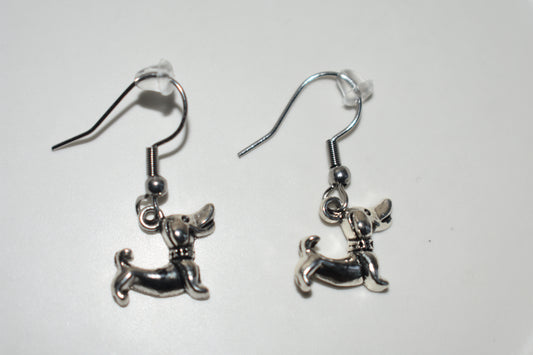 Silver tone Dachshund Hook Earrings