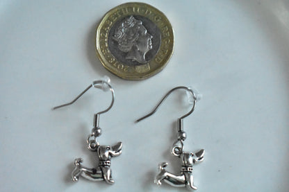 Silver tone Dachshund Hook Earrings