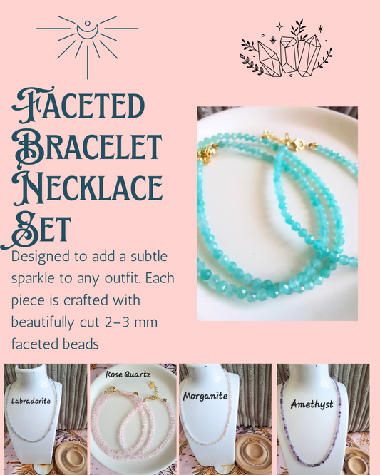 Faceted Bead Necklace & Bracelet Set | Adjustable Copper Closure | Elegant 2–3 mm Beads