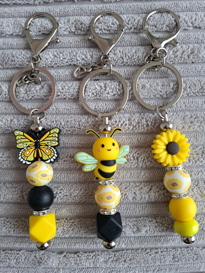 Spring Summer Keyrings - Bee, Sunflower, Butterfly