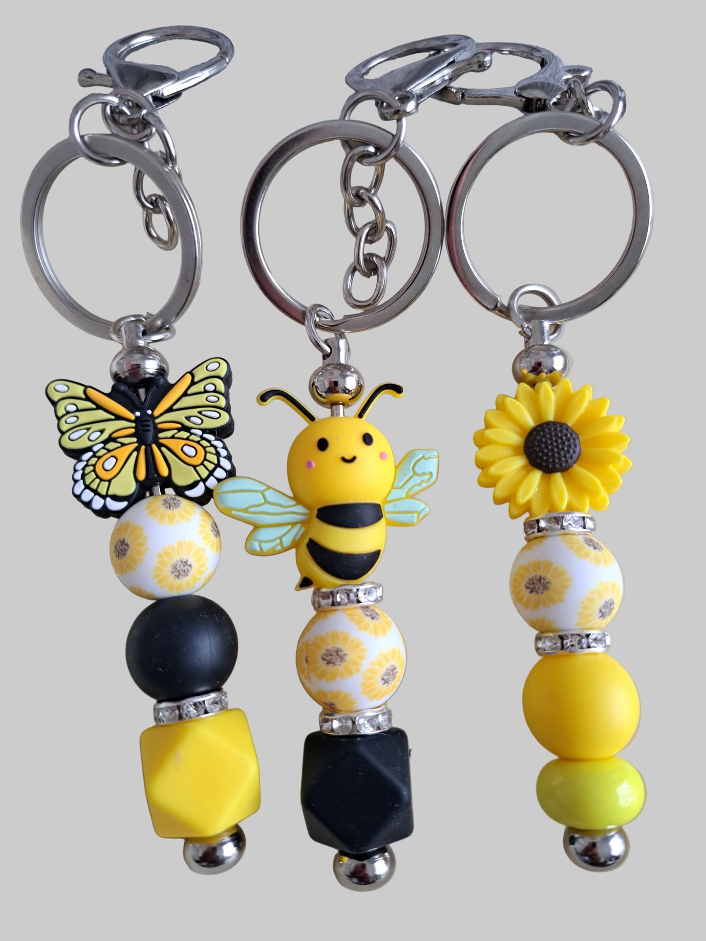 Spring Summer Keyrings - Bee, Sunflower, Butterfly