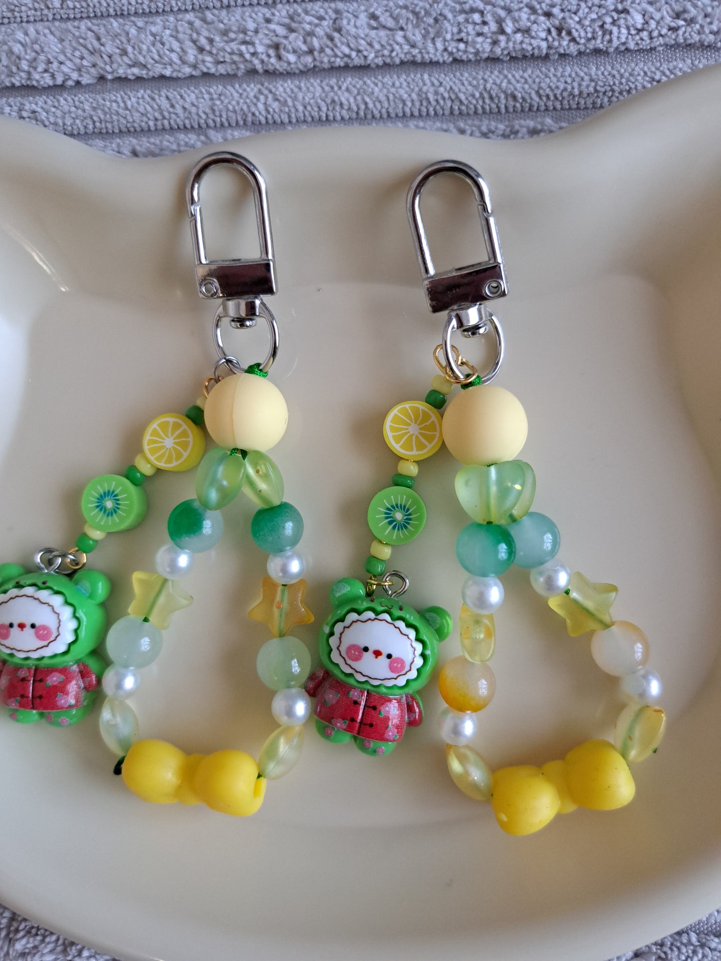 Personalised Kawaii Bag/Phone Charm Green & Pink Theme in 3 variants